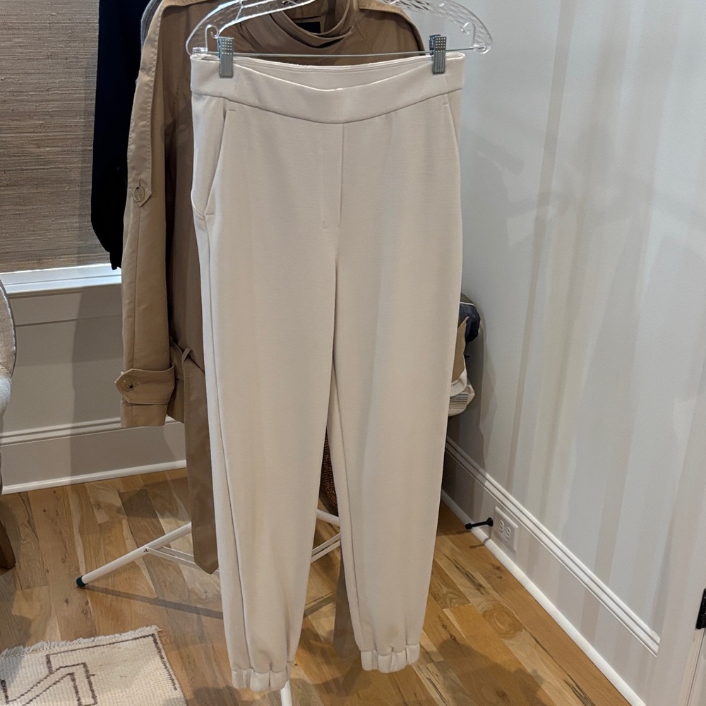 Tailored Elastic-Waist Cream Jogger Pants